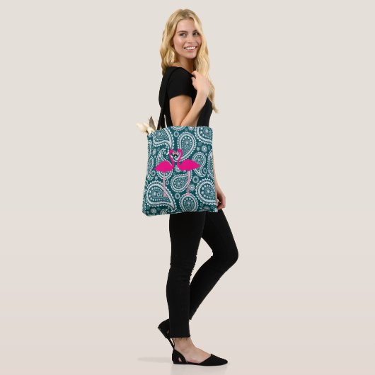 Schattig Blauwgroen blauw wit paisley-roze flaming Tote Bag (Op model)