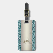 Schattig Blauwgroen Blauw, Witte Paisley, Kat - Ge Bagagelabel (Voorkant verticaal)