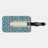 Schattig Blauwgroen Blauw, Witte Paisley, Kat - Ge Bagagelabel (Achterkant horizontaal)