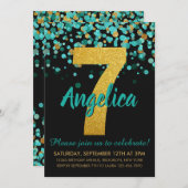 Schattig Blauwgroen Goud Glitter Zwart Confetti 7e Kaart (Voorkant / Achterkant)