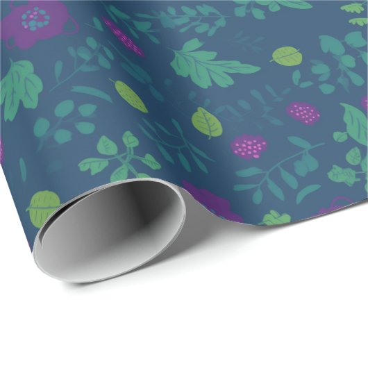 Schattig Blauwgroen groen Blackberry bloemmotief Cadeaupapier (Rol Hoek)