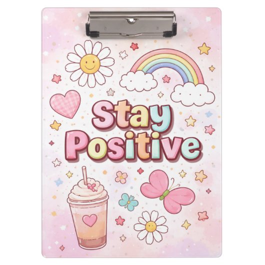 Schattig Blijf Positief Klembord – Pastel Esthetie (Voorkant)