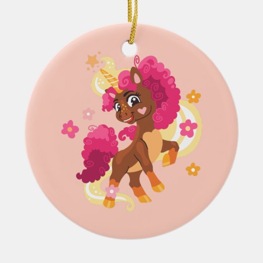 Schattig bloem unicorn keramisch ornament (Voorkant)
