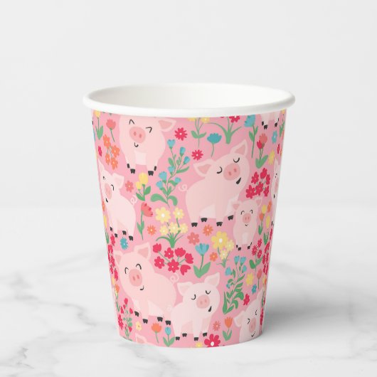 Schattig Bloemen Varken Boerderij Dier Bloemen Mei Papieren Bekers (Achterkant)
