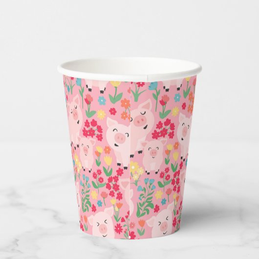 Schattig Bloemen Varken Boerderij Dier Bloemen Mei Papieren Bekers (Rechts)