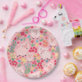 Schattig Bloemen Varken Boerderij Dier Bloemen Mei Papieren Bordje (Feest)