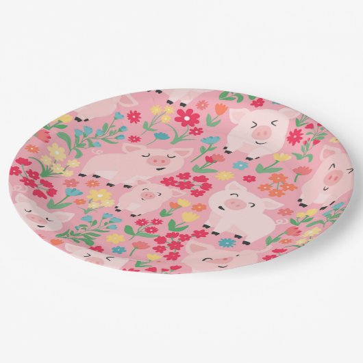 Schattig Bloemen Varken Boerderij Dier Bloemen Mei Papieren Bordje (Gekanteld)