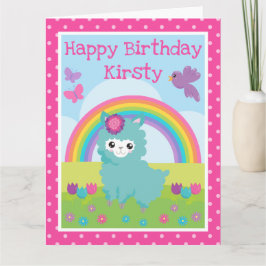 Schattig Bloemendekor Lente Turquoise Lama & Regen Kaart