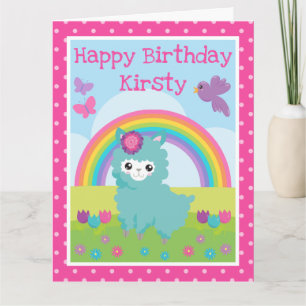 Schattig Bloemendekor Lente Turquoise Lama & Regen Kaart