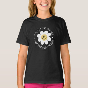 schattig bloemengezicht met motiverende quote t-shirt