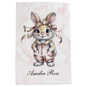 Schattig bloemenkonijn Meisje Baby Shower Medium Cadeauzakje