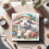 Schattig Bloemenkroonlam Christelijk Pasen Feestdagenkaart