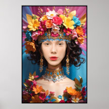 Schattig bloemenmeisje en vrouw gezicht in gat fot