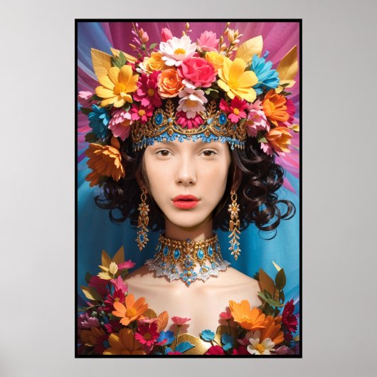 Schattig bloemenmeisje en vrouw gezicht in gat fot poster (Voorkant)