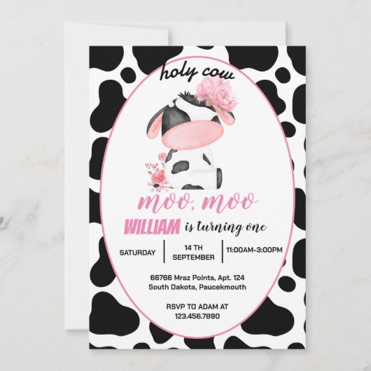 schattig bloemenroze Heilige Koe 1e Verjaardag Kaart (Voorkant)