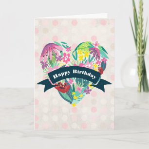Schattig bloemhart in roze en groene verjaardag kaart