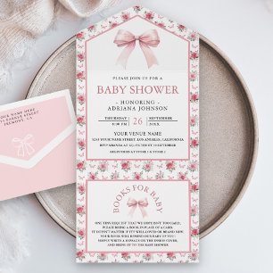Schattig bloemig blozend roze Coquette strik babys All In One Uitnodiging