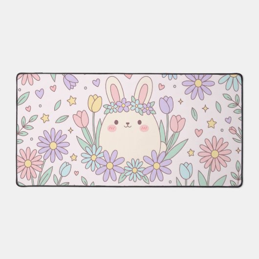 Schattig bloemkonijn pastel bureaumat (Voorkant)
