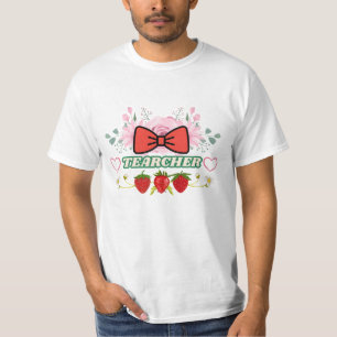 Schattig bloemmotief aardbei "Leraar" waardering v T-shirt