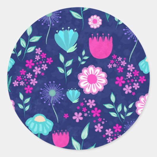 Schattig bloemmotief achtergrond ronde sticker (Voorkant)