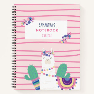 Schattig Bloemmotief Lama Roze Gepersonaliseerd Notitieboek