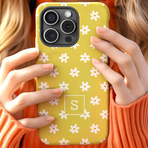 Schattig bloemmotief met gele graslelie en monogra iPhone 15 case