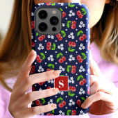 Schattig Bloemmotief met Kersen Stippen Navy Monog Case-Mate iPhone Case