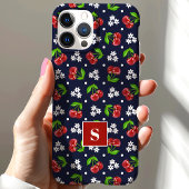 Schattig Bloemmotief met Kersen Stippen Navy Monog Case-Mate iPhone Case