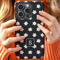 Schattig Bloemmotief Navy Graslelie Patroon Monogr