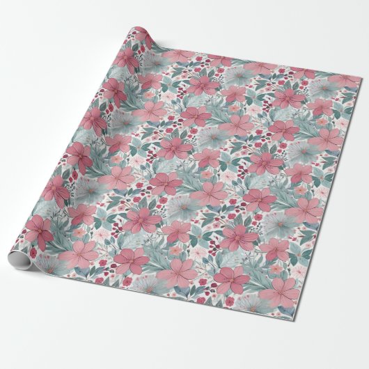 Schattig Bloemmotief Pastel Cadeaupapier (Uitgerold)