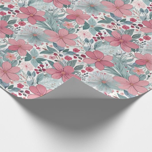 Schattig Bloemmotief Pastel Cadeaupapier (Hoek)