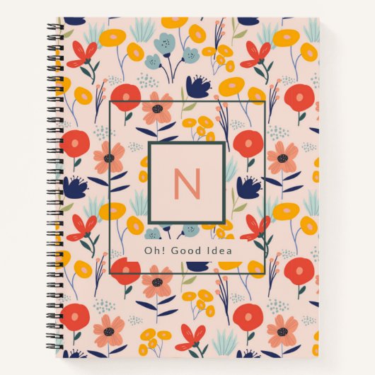 Schattig bloemmotief roze monogram notitieboek (Voorkant)