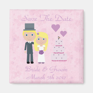 Schattig blond Cartoon bruid & bruidegom de datum  Magneet