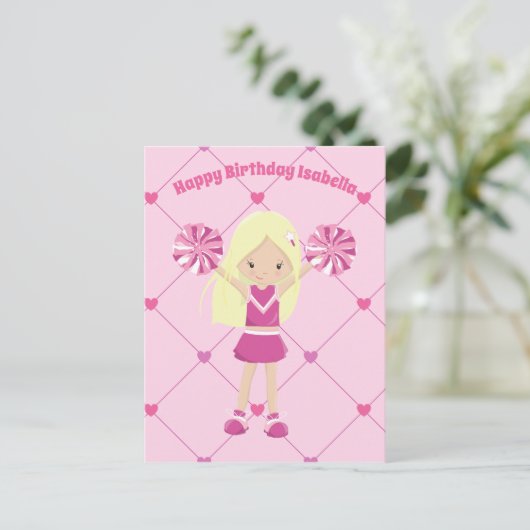 Schattig Blond Cheerleader Aangepaste Roze Meisjes Briefkaart (Staand voorkant)