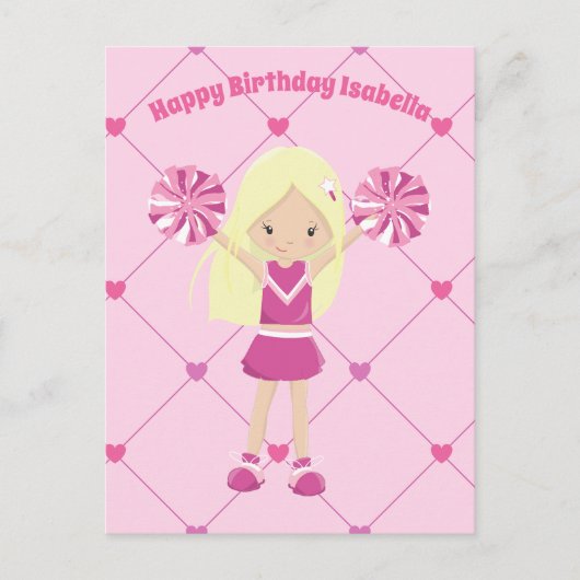 Schattig Blond Cheerleader Aangepaste Roze Meisjes Briefkaart (Voorkant)