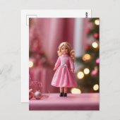 Schattig Blond Doll in Roze Kerstmis Briefkaart (Voorkant / Achterkant)