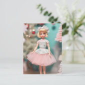 Schattig  Blond Doll in Roze Kerstmis Briefkaart (Staand voorkant)
