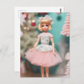 Schattig  Blond Doll in Roze Kerstmis Briefkaart (Voorkant / Achterkant)