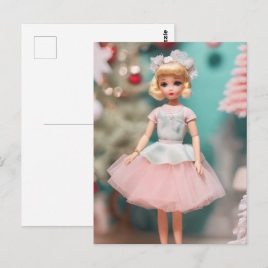 Schattig  Blond Doll in Roze Kerstmis Briefkaart (Voorkant / Achterkant)