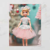Schattig  Blond Doll in Roze Kerstmis Briefkaart (Voorkant)