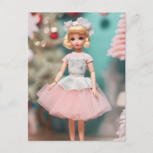 Schattig  Blond Doll in Roze Kerstmis Briefkaart (Voorkant)