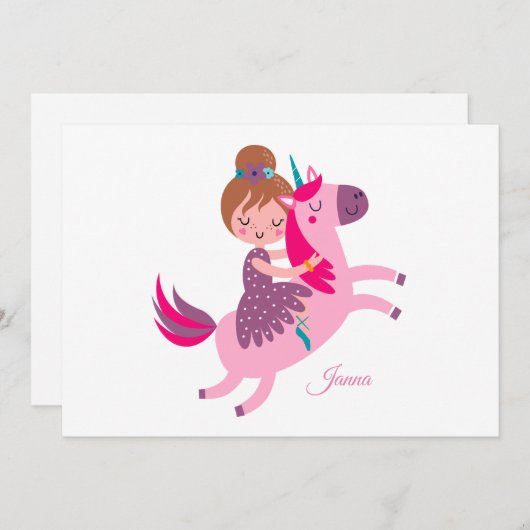 Schattig blond meisje dat op een eenhoorn rijdt feestdagenkaart (Voorkant / Achterkant)