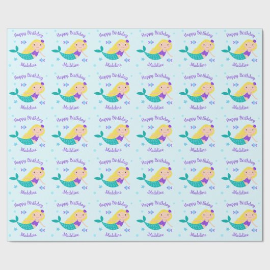 Schattig blond Paarse zeemeermin gepersonaliseerd  Cadeaupapier (Vlak)