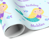 Schattig blond Paarse zeemeermin gepersonaliseerd  Cadeaupapier (Rol Hoek)
