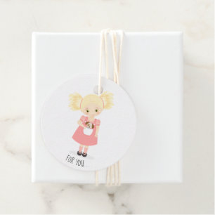 Schattig blond verjaardagsmeisje en puppy bedankjes labels