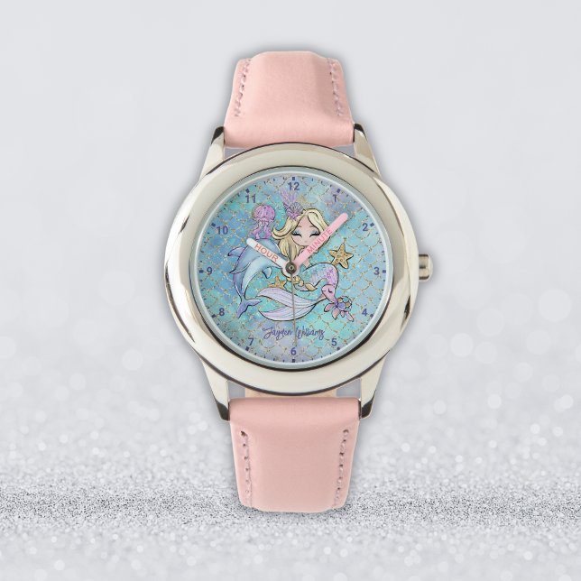 Schattig blond zeemeermin gepersonaliseerd meisje horloge (Cute Blonde Mermaid Personalized Girl Watch
)
