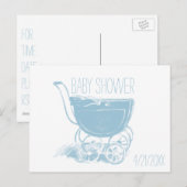 Schattig Blue Baby Boy Carriage Retro Baby shower Uitnodiging Briefkaart (Voorkant / Achterkant)