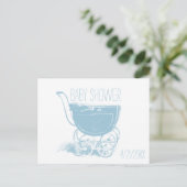 Schattig Blue Baby Boy Carriage Retro Baby shower Uitnodiging Briefkaart (Staand voorkant)