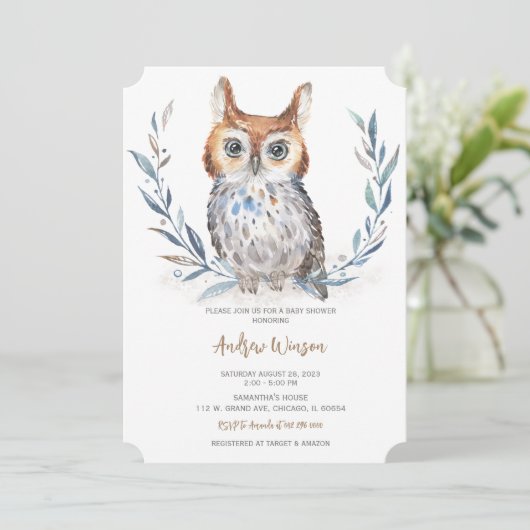 Schattig Blue Owl Baby shower Kaart (Staand voorkant)
