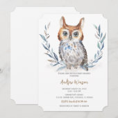 Schattig Blue Owl Baby shower Kaart (Voorkant / Achterkant)